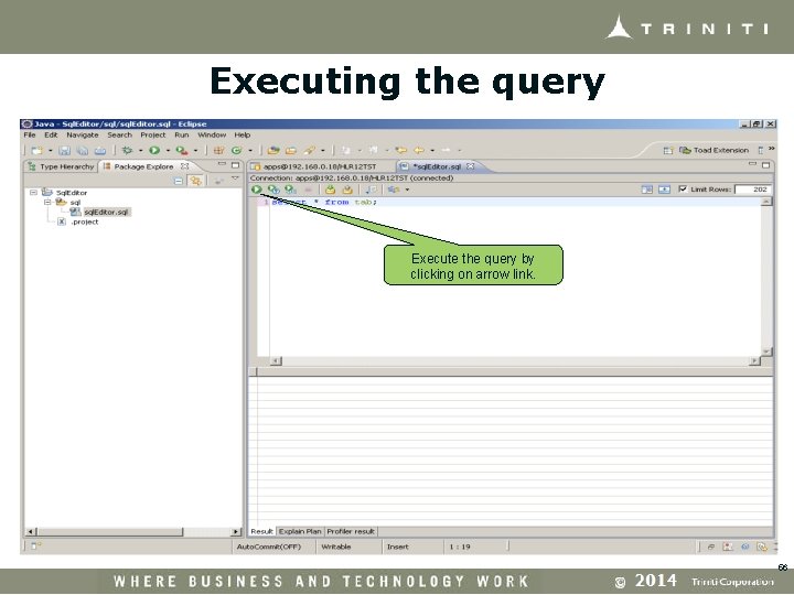 Executing the query Execute the query by clicking on arrow link. 56 