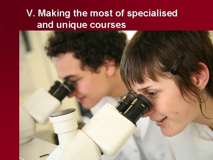 V. Making the most of specialised and unique courses 