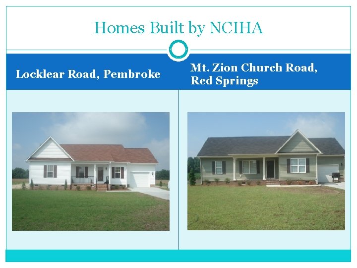 Homes Built by NCIHA Locklear Road, Pembroke Mt. Zion Church Road, Red Springs 