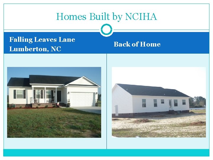 Homes Built by NCIHA Falling Leaves Lane Lumberton, NC Back of Home 