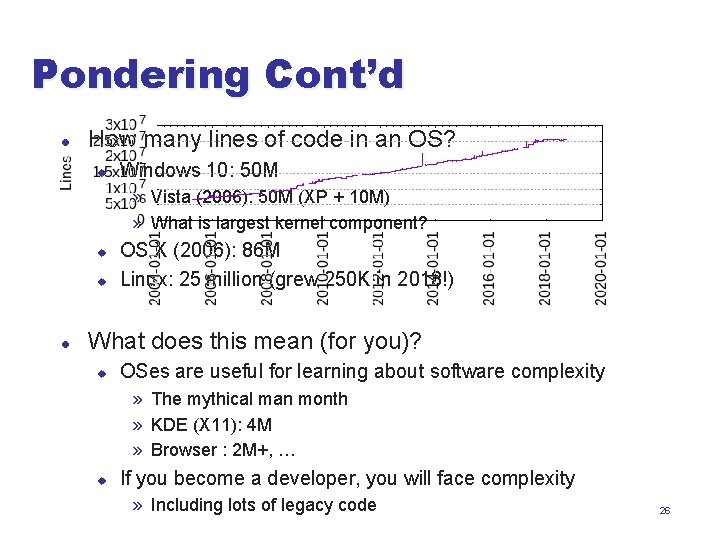 Pondering Cont’d l How many lines of code in an OS? u Windows 10: