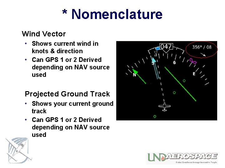 * Nomenclature Wind Vector • Shows current wind in knots & direction • Can