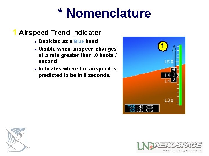 * Nomenclature 1 Airspeed Trend Indicator Depicted as a Blue band Visible when airspeed