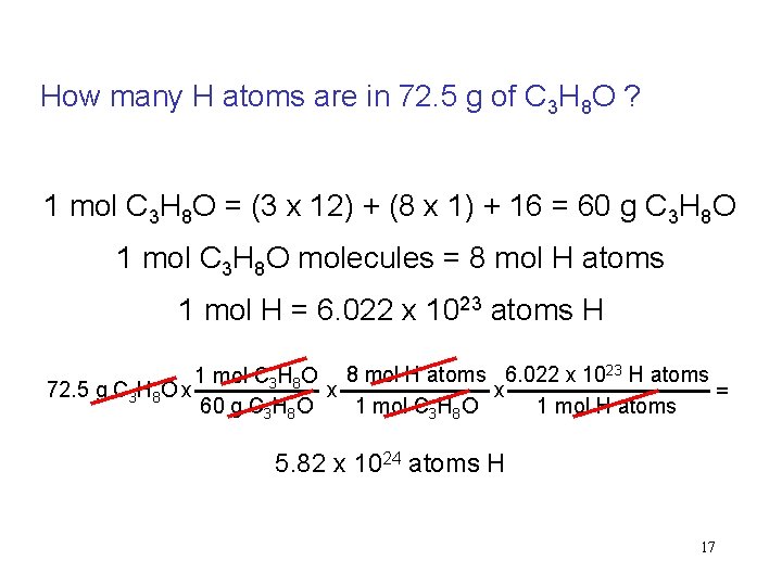 How many H atoms are in 72. 5 g of C 3 H 8