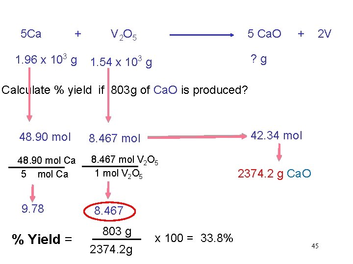 5 Ca + 1. 96 x 103 g V 2 O 5 5 Ca.