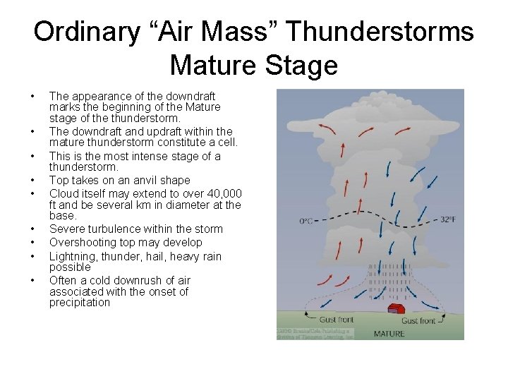 Ordinary “Air Mass” Thunderstorms Mature Stage • • • The appearance of the downdraft