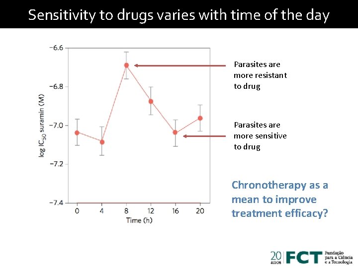 Sensitivity to drugs varies with time of the day Parasites are more resistant to