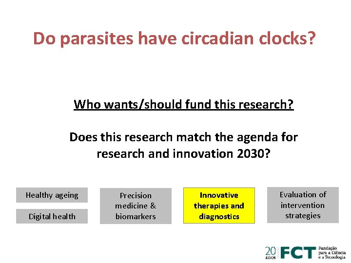 Do parasites have circadian clocks? Who wants/should fund this research? Does this research match