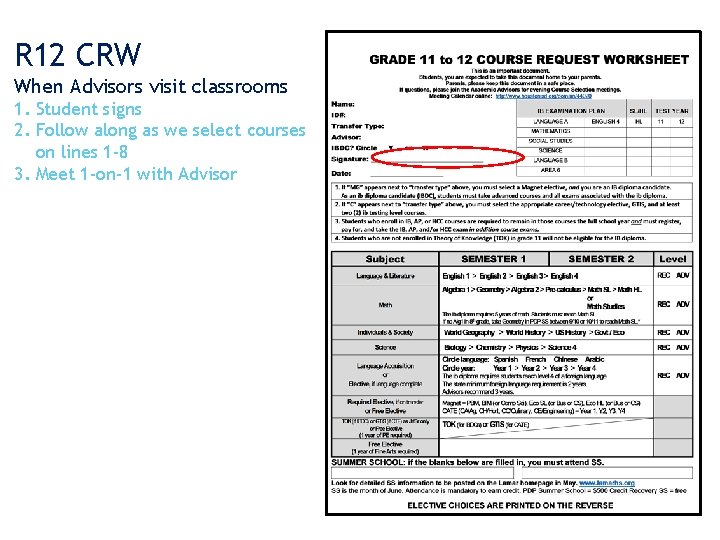 R 12 CRW When Advisors visit classrooms 1. Student signs 2. Follow along as