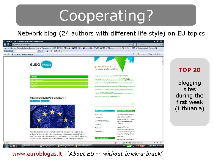 Cooperating? Network blog (24 authors with different life style) on EU topics TOP 20