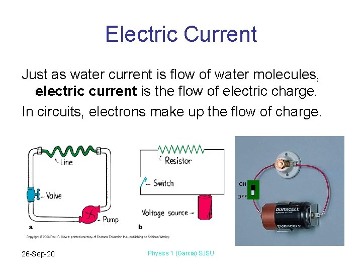 Electric Current Just as water current is flow of water molecules, electric current is