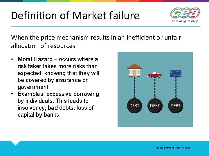 Definition of Market failure When the price mechanism results in an inefficient or unfair