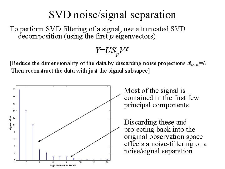 SVD noise/signal separation To perform SVD filtering of a signal, use a truncated SVD