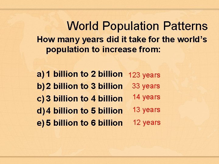 World Population Patterns How many years did it take for the world’s population to