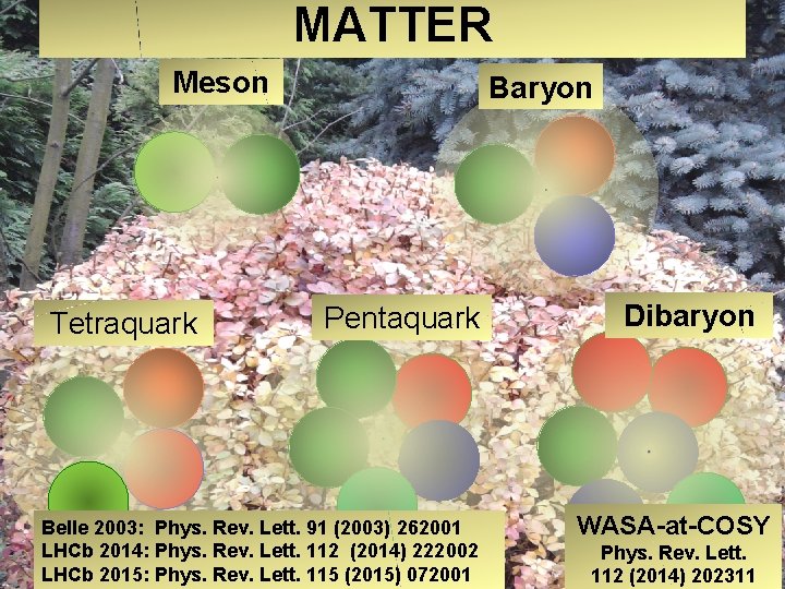 MATTER Meson Tetraquark Baryon Pentaquark Belle 2003: Phys. Rev. Lett. 91 (2003) 262001 LHCb