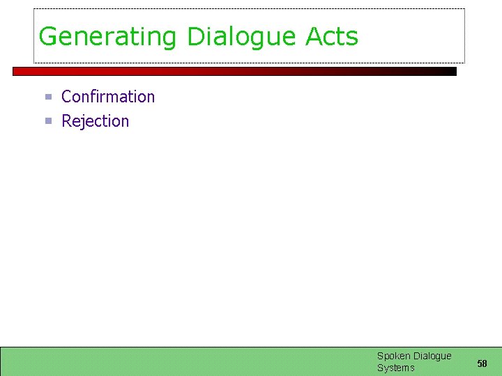 Generating Dialogue Acts Confirmation Rejection Spoken Dialogue Systems 58 Generating Dialogue Acts Confirmation Rejection Spoken Dialogue Systems 58