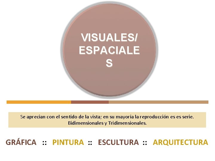 VISUALES/ ESPACIALE S Se aprecian con el sentido de la vista; en su mayoría