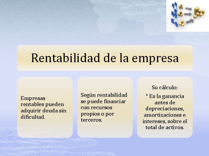 Rentabilidad de la empresa Su cálculo: Empresas rentables pueden adquirir deuda sin dificultad. Según