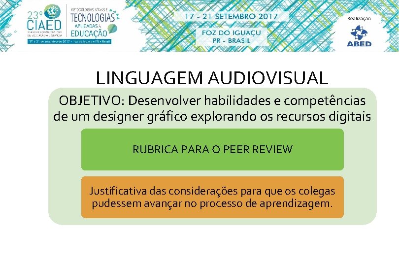 LINGUAGEM AUDIOVISUAL OBJETIVO: Desenvolver habilidades e competências de um designer gráfico explorando os recursos