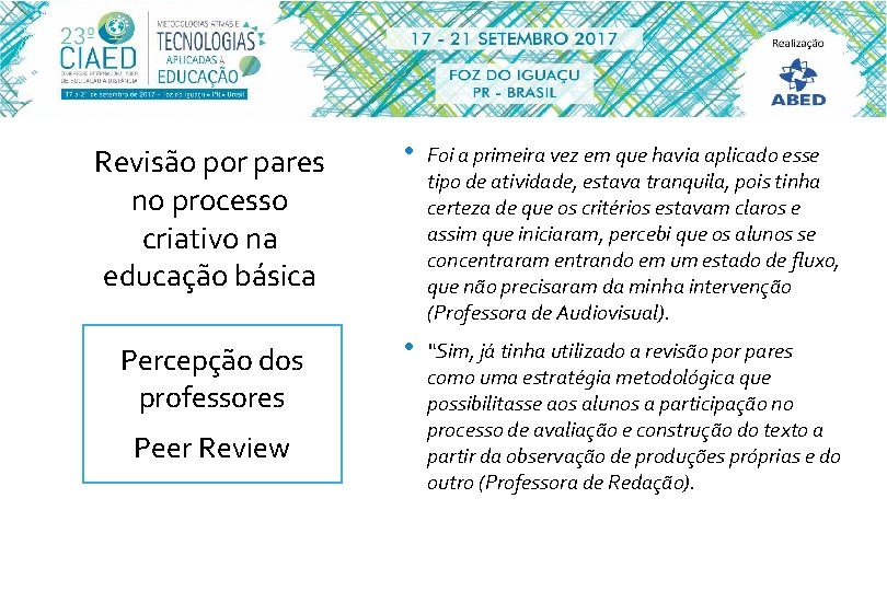 Revisão por pares no processo criativo na educação básica • Foi a primeira vez