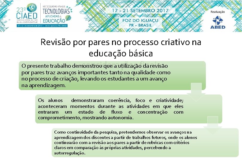 Revisão por pares no processo criativo na educação básica O presente trabalho demonstrou que