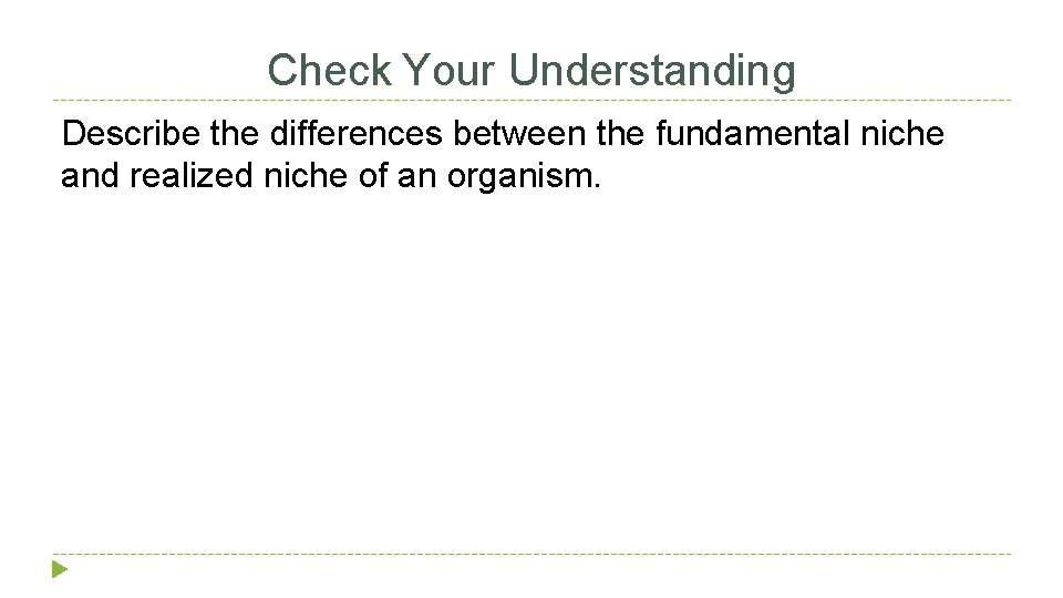Check Your Understanding Describe the differences between the fundamental niche and realized niche of