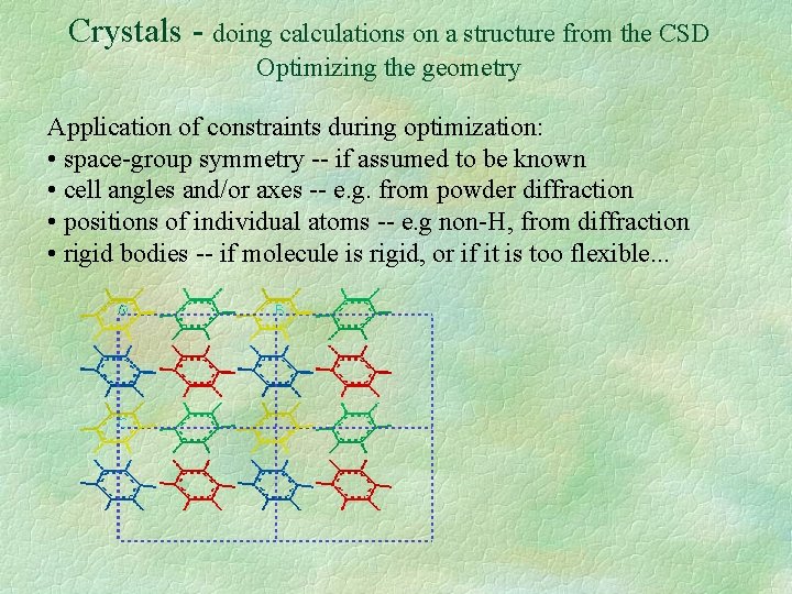 Crystals - doing calculations on a structure from the CSD Optimizing the geometry Application