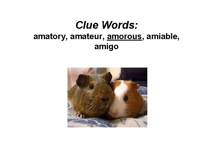 Clue Words: amatory, amateur, amorous, amiable, amigo 