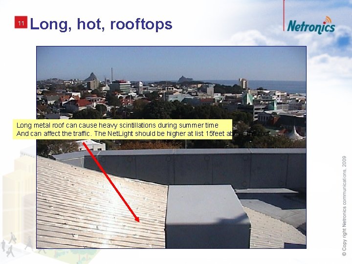 11 Long, hot, rooftops Long metal roof can cause heavy scintillations during summer time