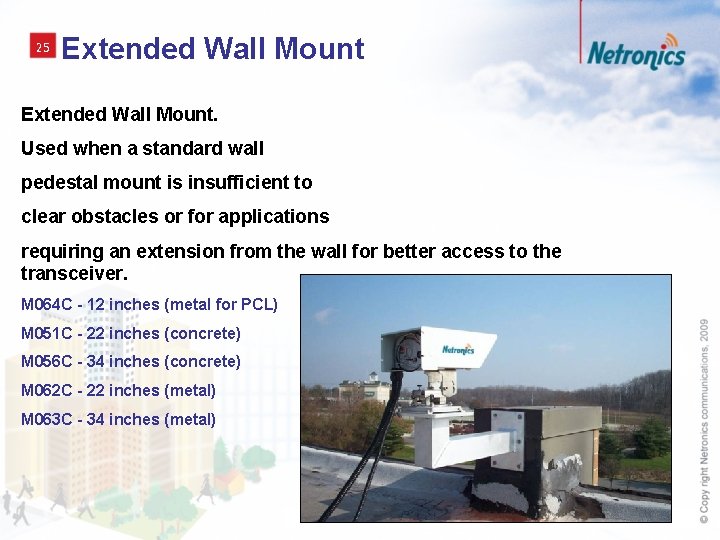 25 Extended Wall Mount. Used when a standard wall pedestal mount is insufficient to