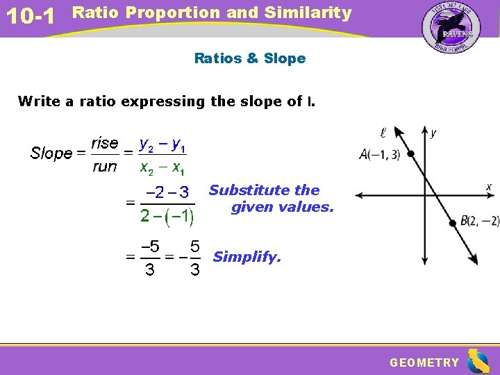 10 -1 Ratio Proportion and Similarity Ratios & Slope Write a ratio expressing the