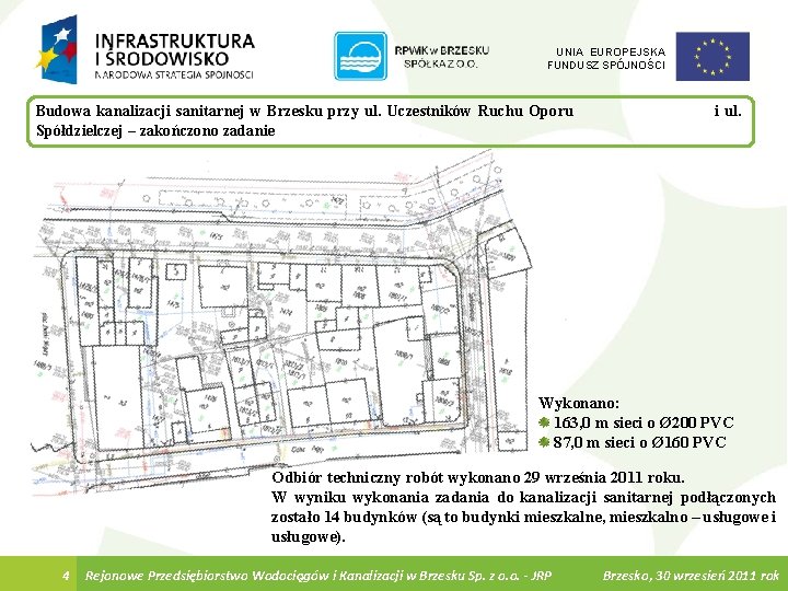 UNIA EUROPEJSKA FUNDUSZ SPÓJNOŚCI Budowa kanalizacji sanitarnej w Brzesku przy ul. Uczestników Ruchu Oporu