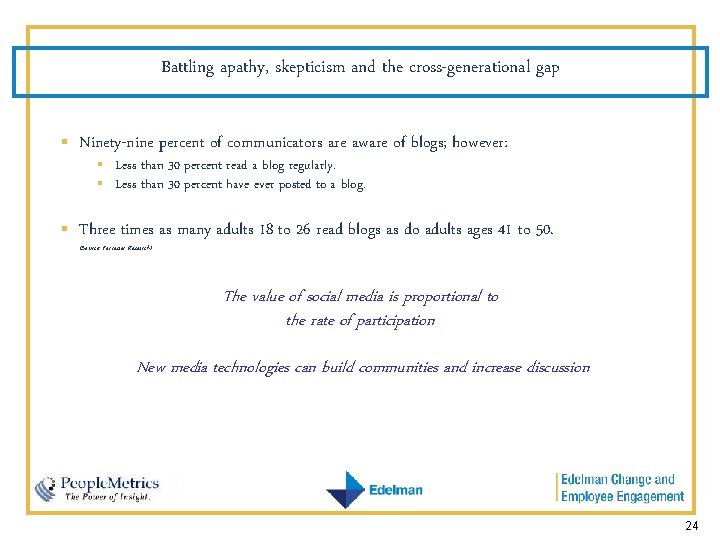 Battling apathy, skepticism and the cross-generational gap § Ninety-nine percent of communicators are aware