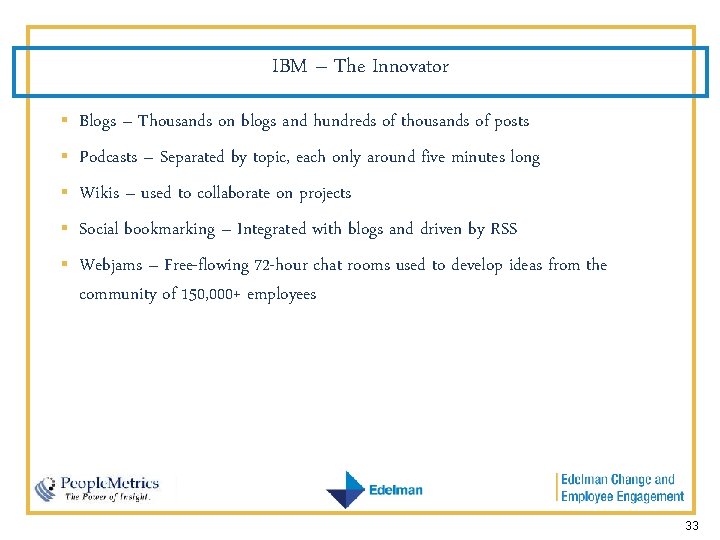 IBM – The Innovator § Blogs – Thousands on blogs and hundreds of thousands