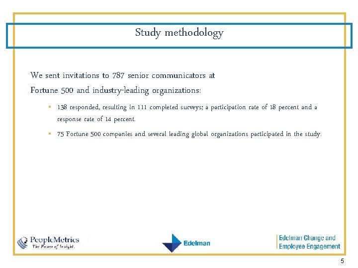 Study methodology We sent invitations to 787 senior communicators at Fortune 500 and industry-leading
