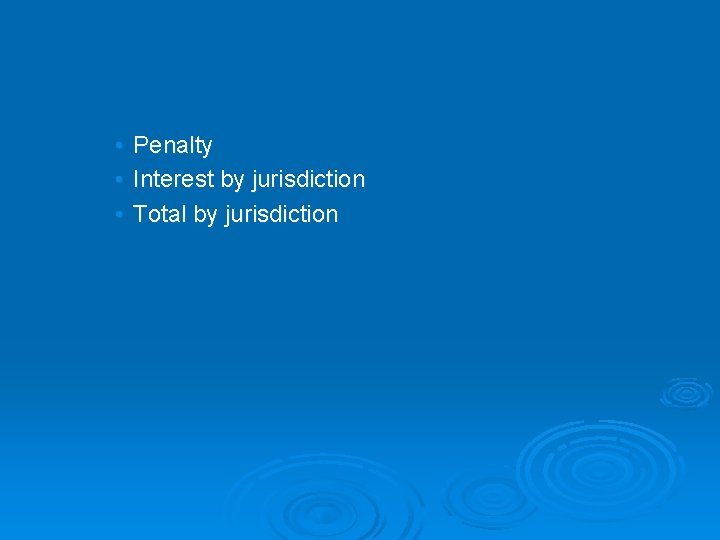  • • • Penalty Interest by jurisdiction Total by jurisdiction 