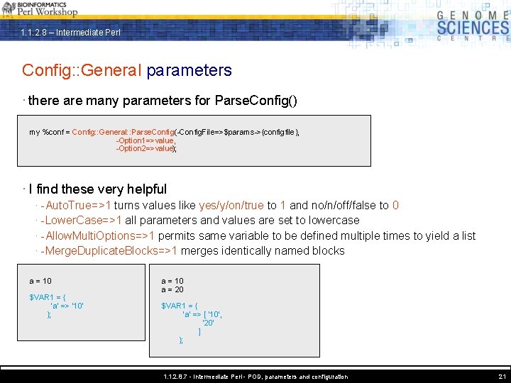 1. 1. 2. 8 – Intermediate Perl Config: : General parameters · there are