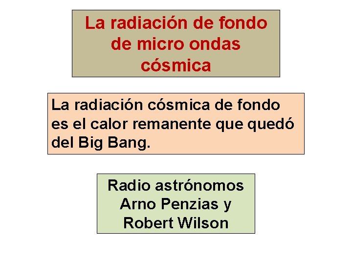 La radiación de fondo de micro ondas cósmica La radiación cósmica de fondo es