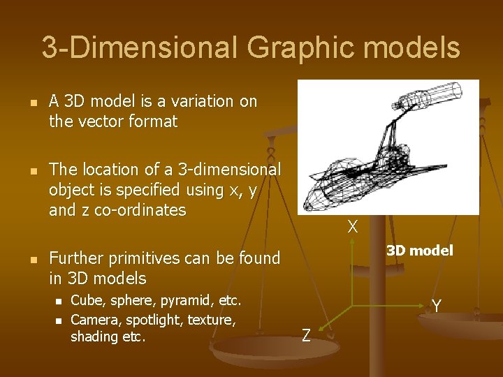 3 -Dimensional Graphic models n n n A 3 D model is a variation