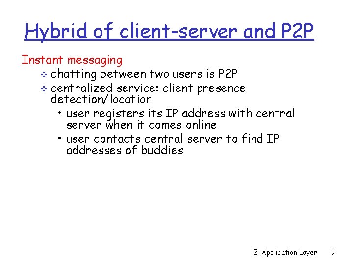 Hybrid of client-server and P 2 P Instant messaging v chatting between two users