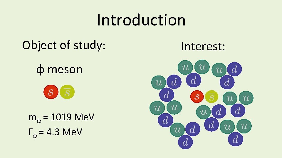Introduction Object of study: φ meson mφ = 1019 Me. V Γφ = 4. Introduction Object of study: φ meson mφ = 1019 Me. V Γφ = 4.