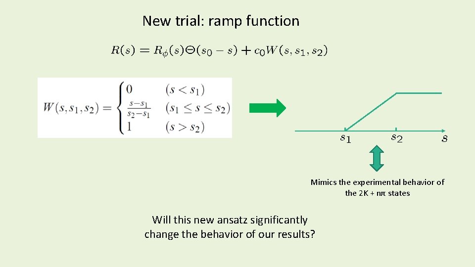 New trial: ramp function Mimics the experimental behavior of the 2 K + nπ New trial: ramp function Mimics the experimental behavior of the 2 K + nπ
