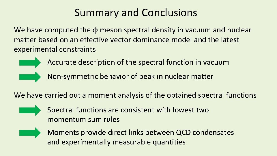 Summary and Conclusions We have computed the φ meson spectral density in vacuum and Summary and Conclusions We have computed the φ meson spectral density in vacuum and