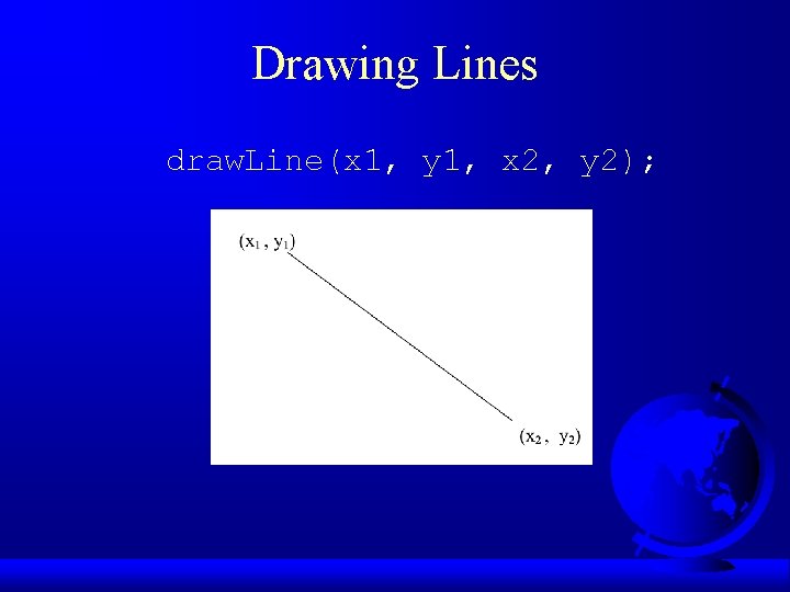 Drawing Lines draw. Line(x 1, y 1, x 2, y 2); 