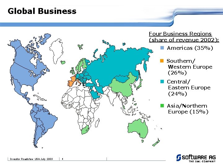 Global Business Four Business Regions (share of revenue 2002): n Americas (35%) n Southern/