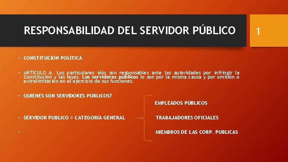 RESPONSABILIDAD DEL SERVIDOR PÚBLICO • CONSTITUCIÓN POLÍTICA • ARTICULO 6. Los particulares sólo son