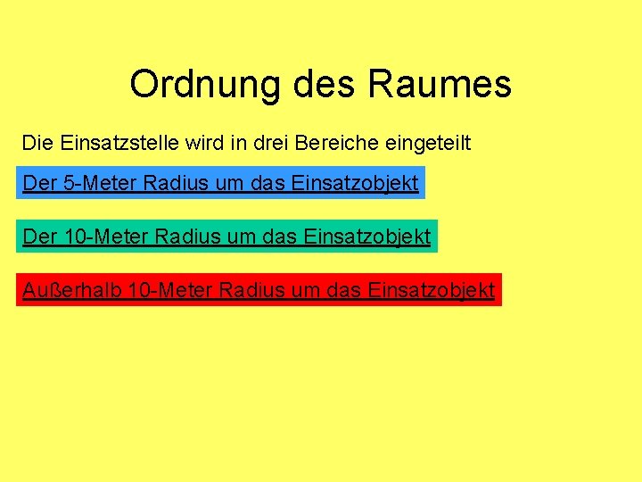 Ordnung des Raumes Die Einsatzstelle wird in drei Bereiche eingeteilt Der 5 -Meter Radius