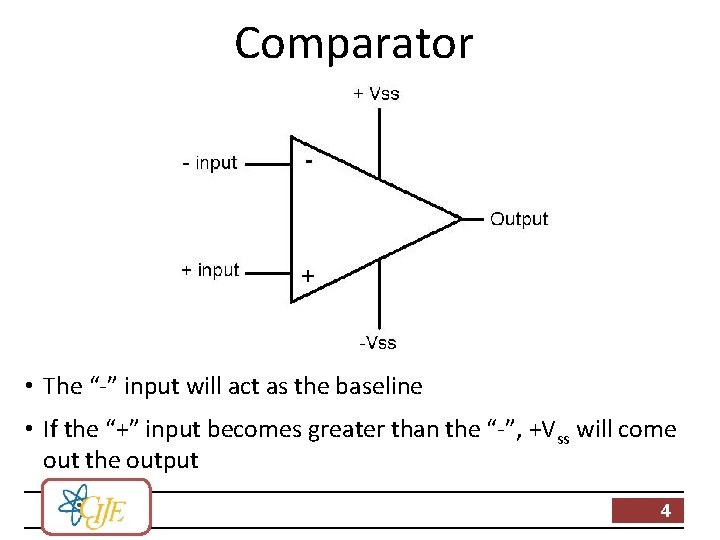 Comparator • The “-” input will act as the baseline • If the “+”