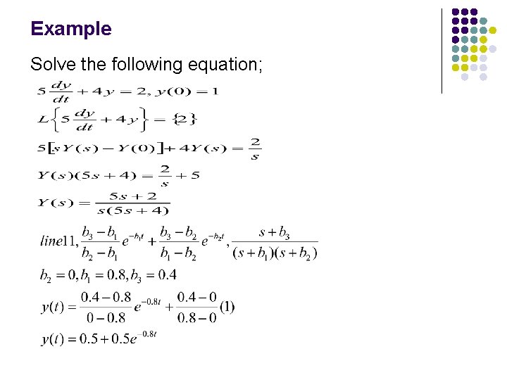 Example Solve the following equation; 