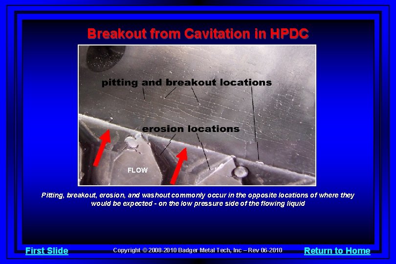 Breakout from Cavitation in HPDC FLOW Pitting, breakout, erosion, and washout commonly occur in